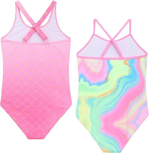 Mecamelon Girls 2 Pack One Piece Bathing Suit Unicorn Mermaid Printed Beach Swimwear in Kuwait