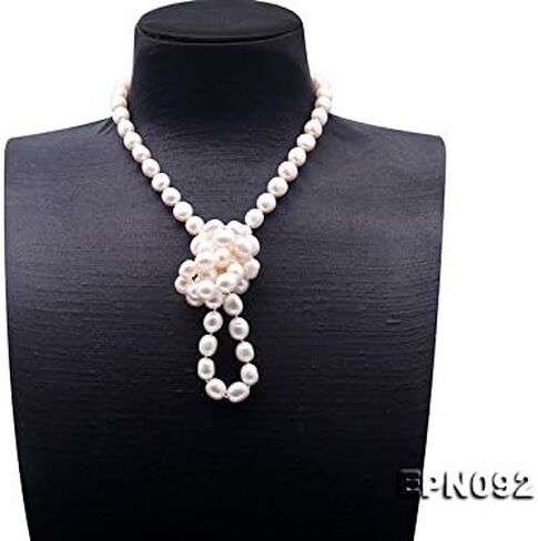 عقد JYX Pearl طويل مزين بتنورة من قماش باروك الأبيض الطبيعي 9-10 مم مزين باللؤلؤ الطبيعي 18-60 بوصة in Saudi Arabia