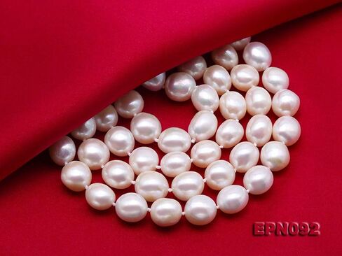 عقد JYX Pearl طويل مزين بتنورة من قماش باروك الأبيض الطبيعي 9-10 مم مزين باللؤلؤ الطبيعي 18-60 بوصة in Saudi Arabia