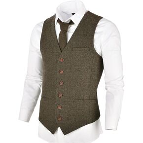 VOBOOM Men's Slim Fit Herringbone Tweed Suits Vest Premium Wool Blend Waistcoat in Saudi Arabia