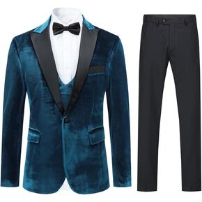 Iynnijoy Men's 3-Piece Gold Velvet Suit Tuxedo Slim Fit 1 Button Blazer Jacket for Prom Dinner Party Wedding