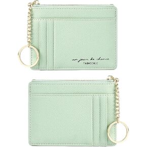 Valentoria Slim RFID Blocking Card Holder Small Pocket Wallet Keychian Zipper Coin Purse Mini Cash & Coin & Cards Case for Women Men