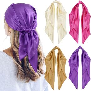 QBSM 4 Pcs 35'' Satin Head Scarf Silk Feeling Neck Scarves Hair Wrap for Sleeping Large Square Headscarf for Women in Saudi Arabia
