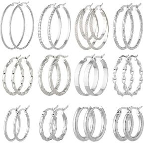 Jinxiuge 12 Pairs Gold Hoop Earrings Set Stainless Steel Twisted Round Small Chunky Hoop Earrings for Women Teen Girls in Saudi Arabia