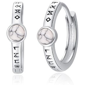 925 Sterling Silver Viking Hoop Carving Earrings Vintage Jewelry Rune Gift for Women