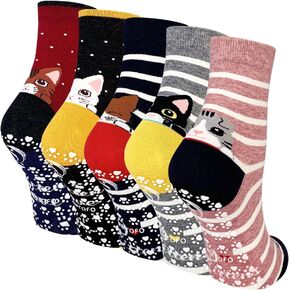 Hellomamma Grip Socks for Women, Non Slip Yoga Animal Socks for Pilates Dance Hospital Ballet Workout Non Skid Cat Socks