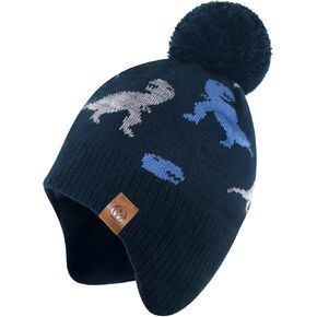 Duoyeree Kids Beanie Hat for Boys Girls Pom-pom Kint Hats Cozy Lining Winter Skull Cap
