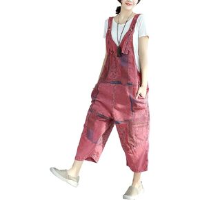 Yeokou Women's Loose Baggy Denim Wide Leg Drop Crotch Jumpsuit Rompers Overalls