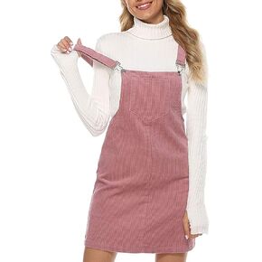Hooever Women's Cute Corduroy Overall Bib Dress Pinafore Suspender Dress Skirt Jumper