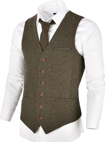 VOBOOM Men's Slim Fit Herringbone Tweed Suits Vest Premium Wool Blend Waistcoat in Saudi Arabia