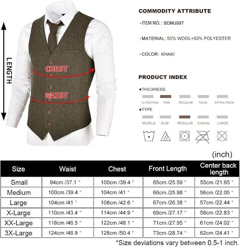 VOBOOM Men's Slim Fit Herringbone Tweed Suits Vest Premium Wool Blend Waistcoat in Saudi Arabia