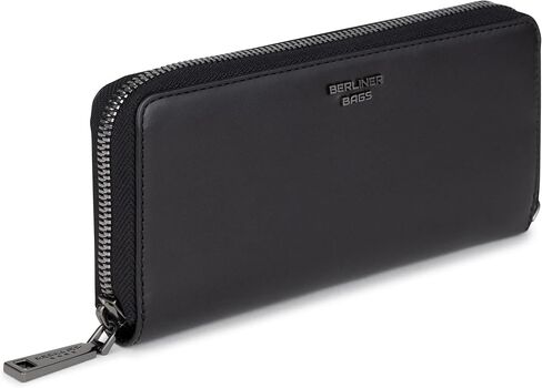 BERLINER BAGS Premium Genuine Leather Wallet Lyon, RFID Blocking Credit Card Holder, Clutch Purses for Women, Zip Around Wallet for 15 Cards and ID window, Bills, Coins - Black in Kuwait