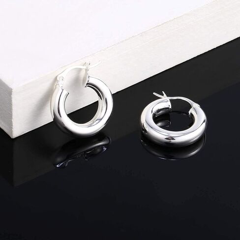 BOUTIQUELOVIN 14K مطلية بالذهب هوب أقراط للنساء هيبوالرجينيك سميكة مكتنزة هوب أقراط خفيفة الوزن تصميم أنبوب in Saudi Arabia