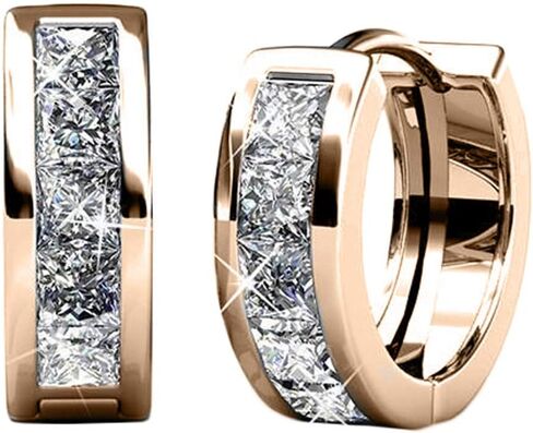 Cate & Chloe Giselle 18k White Gold Plated Crystal Hoop Earrings with Crystals, Beautiful Sparkling Silver Small Hoops Earring Set, Wedding Anniversary Fashion Jewelry - Hypoallergenic in Saudi Arabia