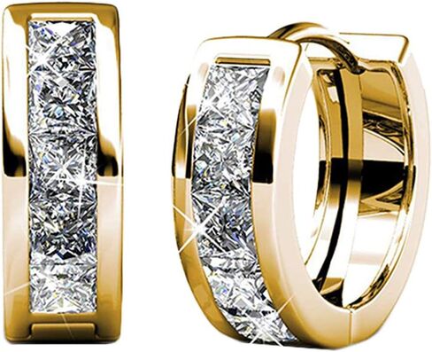 Cate & Chloe Giselle 18k White Gold Plated Crystal Hoop Earrings with Crystals, Beautiful Sparkling Silver Small Hoops Earring Set, Wedding Anniversary Fashion Jewelry - Hypoallergenic in Saudi Arabia