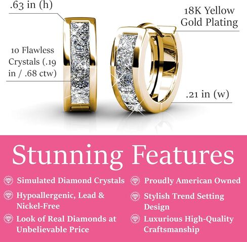 Cate & Chloe Giselle 18k White Gold Plated Crystal Hoop Earrings with Crystals, Beautiful Sparkling Silver Small Hoops Earring Set, Wedding Anniversary Fashion Jewelry - Hypoallergenic in Saudi Arabia