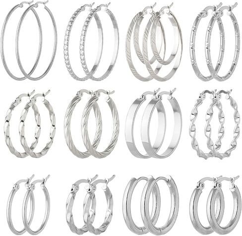 Jinxiuge 12 Pairs Gold Hoop Earrings Set Stainless Steel Twisted Round Small Chunky Hoop Earrings for Women Teen Girls in Kuwait