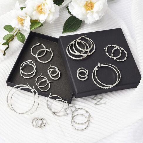 Jinxiuge 12 Pairs Gold Hoop Earrings Set Stainless Steel Twisted Round Small Chunky Hoop Earrings for Women Teen Girls in Kuwait