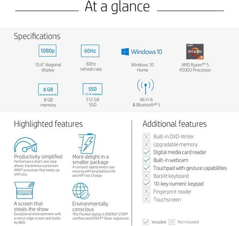 2020 HP Pavilion 15.6" FHD 1920 x 1080 Laptop AMD Ryzen 5 4500U 8GB SDRAM 512GB SSD Windows 10 Horizon Blue in Saudi Arabia