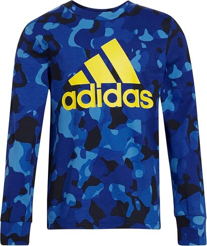 adidas Boys' Long Sleeve Warped Camo Allover Print Tee in Kuwait
