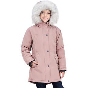 SOLOCOTE Girls Winter Coats Heavyweight Medium Length Warm Jacket With Removable Fur Collar Hooded 3-14Y in Kuwait