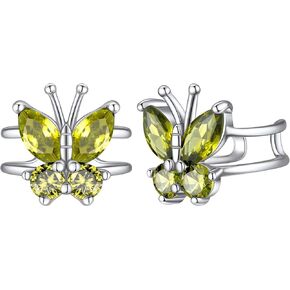 FindChic Sterling Silver Butterfly Clip-on/Stud Earrings for Women 12 Birthstone Color Options Bling Simulated Diamond Hypoallergenic Tiny Cuff Earrings, with Gift Box