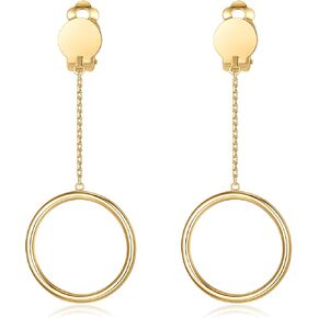BIRSTONE 1 inch Hoop Dangle Style Clip On Earrings for No Pierced Ears