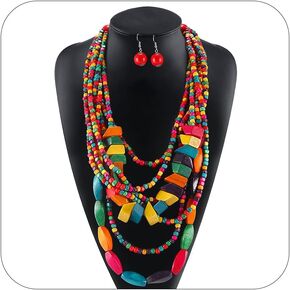 choice of all African Necklaces Earrings Set for Women Colorful Beaded Necklace Chunky Layered Necklace Long Strand African Necklace Jewelry Gifts for Girls
