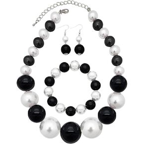 BA UNIQUE FASHION Women's Chunky Large Simulated Pearl Statement Necklace, Bracelet, Earring Set in Saudi Arabia