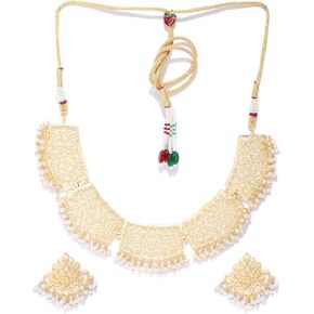 مجموعة مجوهرات برياسي الهندية للنساء | مجموعة قلادة للنساء | مطلي بالذهب | معدن نحاس | مجموعة مجوهرات الزفاف الهندية لحفل الزفاف | مجموعة مجوهرات بوليوود in Kuwait