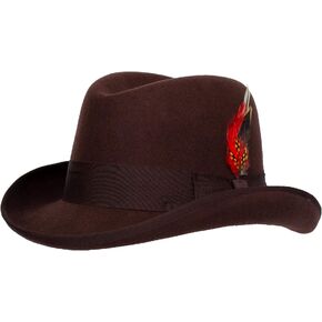 قبعات ليفين 9th Street Charles Firm Felt Homburg Godfather Hat 100% صوف