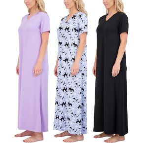 Real Essentials 3 Pack: Women's Soft Maxi Long Nightshirt Short Sleeve Soft Nightgown Sleep Dress (Available in Plus Size) in Saudi Arabia