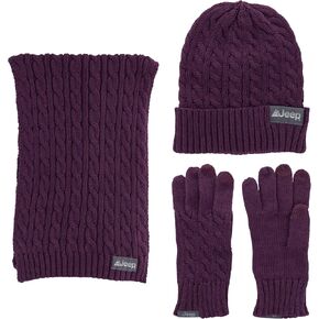 Jeep Men's and Women's 3 Piece Cable Knit Scarf, Beanie, and Gloves Set - Unisex One Size Fits Most in Saudi Arabia