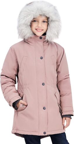SOLOCOTE Girls Winter Coats Heavyweight Medium Length Warm Jacket With Removable Fur Collar Hooded 3-14Y in Kuwait