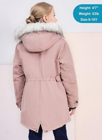 SOLOCOTE Girls Winter Coats Heavyweight Medium Length Warm Jacket With Removable Fur Collar Hooded 3-14Y in Kuwait