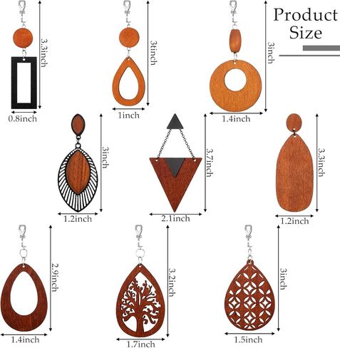 24 Pairs Wooden Clip on Earrings African Natural Wood Earrings Ethnic Statement African Jewelry Bohemian Boho Earrings Lightweight Ear Clips Earrings Set for Women in Saudi Arabia