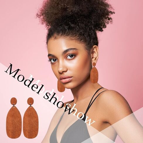 24 Pairs Wooden Clip on Earrings African Natural Wood Earrings Ethnic Statement African Jewelry Bohemian Boho Earrings Lightweight Ear Clips Earrings Set for Women in Saudi Arabia