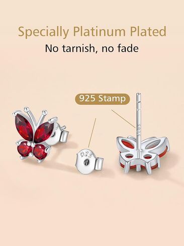 FindChic Sterling Silver Butterfly Clip-on/Stud Earrings for Women 12 Birthstone Color Options Bling Simulated Diamond Hypoallergenic Tiny Cuff Earrings, with Gift Box in Kuwait