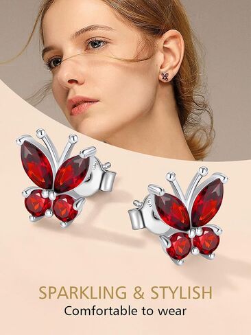 FindChic Sterling Silver Butterfly Clip-on/Stud Earrings for Women 12 Birthstone Color Options Bling Simulated Diamond Hypoallergenic Tiny Cuff Earrings, with Gift Box in Kuwait