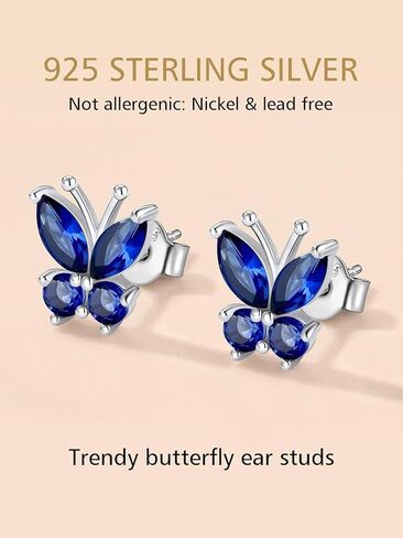 FindChic Sterling Silver Butterfly Clip-on/Stud Earrings for Women 12 Birthstone Color Options Bling Simulated Diamond Hypoallergenic Tiny Cuff Earrings, with Gift Box in Saudi Arabia