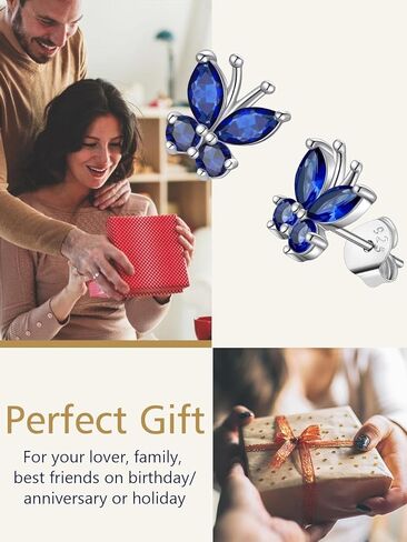 FindChic Sterling Silver Butterfly Clip-on/Stud Earrings for Women 12 Birthstone Color Options Bling Simulated Diamond Hypoallergenic Tiny Cuff Earrings, with Gift Box in Saudi Arabia