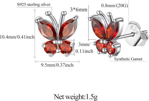 FindChic Sterling Silver Butterfly Clip-on/Stud Earrings for Women 12 Birthstone Color Options Bling Simulated Diamond Hypoallergenic Tiny Cuff Earrings, with Gift Box in Kuwait