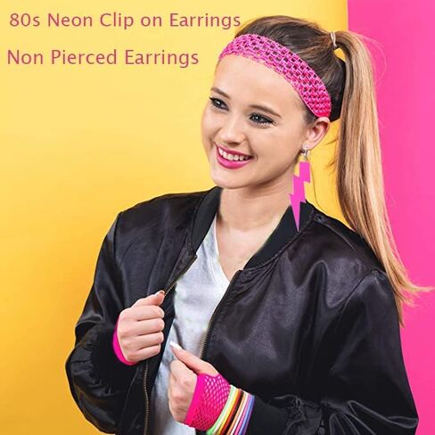 80S النيون أقراط المبالغة الشرير البرق الترباس كليب على أقراط هالوين 1980s حفلة غير مثقوب أقراط مشبكية للنساء الفتيات in Kuwait