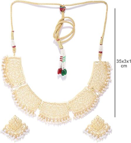 مجموعة مجوهرات برياسي الهندية للنساء | مجموعة قلادة للنساء | مطلي بالذهب | معدن نحاس | مجموعة مجوهرات الزفاف الهندية لحفل الزفاف | مجموعة مجوهرات بوليوود in Kuwait