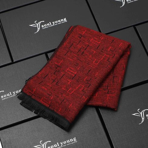 sy soul young Long Cotton Scarf for Men - Warm Fringe Plaid Scarves With Luxurious Gift Box in Saudi Arabia