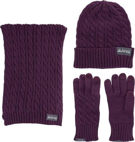 Jeep Men's and Women's 3 Piece Cable Knit Scarf, Beanie, and Gloves Set - Unisex One Size Fits Most in Kuwait