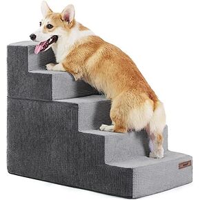 Lesure Dog Stairs for Small Dogs - Pet Stairs for Beds and Couch, Folding Pet Steps with CertiPUR-US Certified Foam for Cat and Doggy, Non-Slip Bottom Dog Steps, Beige, 3 Steps