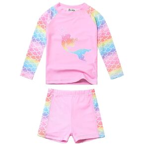 ملابس سباحة Jxstar Girls Rash Guard مكونة من قطعتين يونيكورن/حورية البحر بعامل حماية من الأشعة فوق البنفسجية 50+