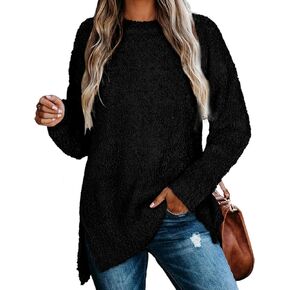 NIASHOT Womens Sweaters Crewneck Long Sleeve Side Slit Tunic Tops for Leggings