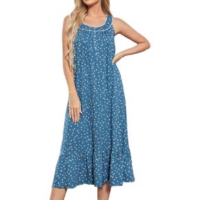 MZROCR Cotton Nightgowns for women Soft Sleeveless Night gown Long Nightdress for Ladies Button Down Pajama Dress Sleepwear